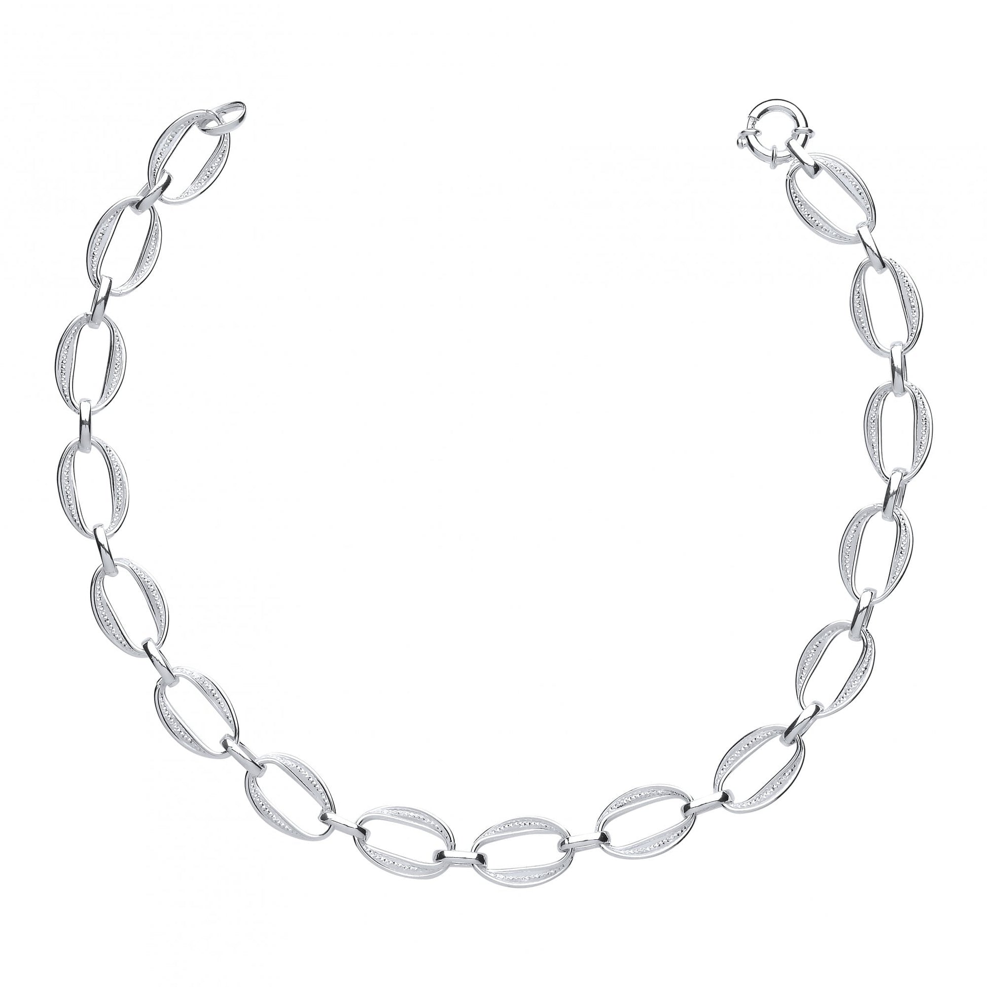 Silver Ladies Fancy Oval Double Link Necklace