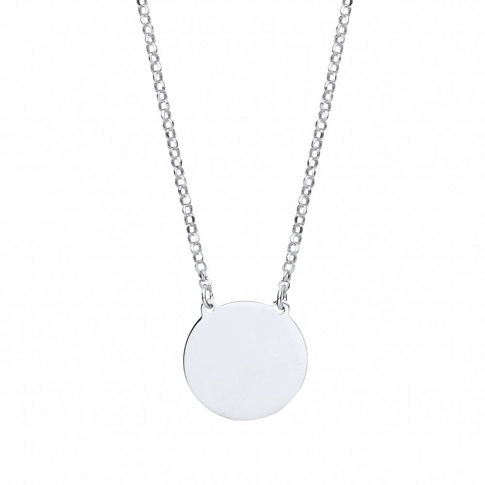 Silver Round Engravable Disc Pendant Necklace