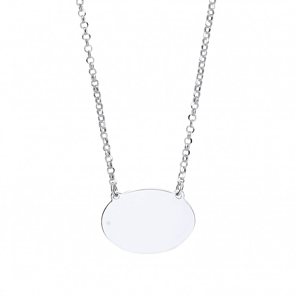 Silver Oval Engravable Disc Pendant Necklace