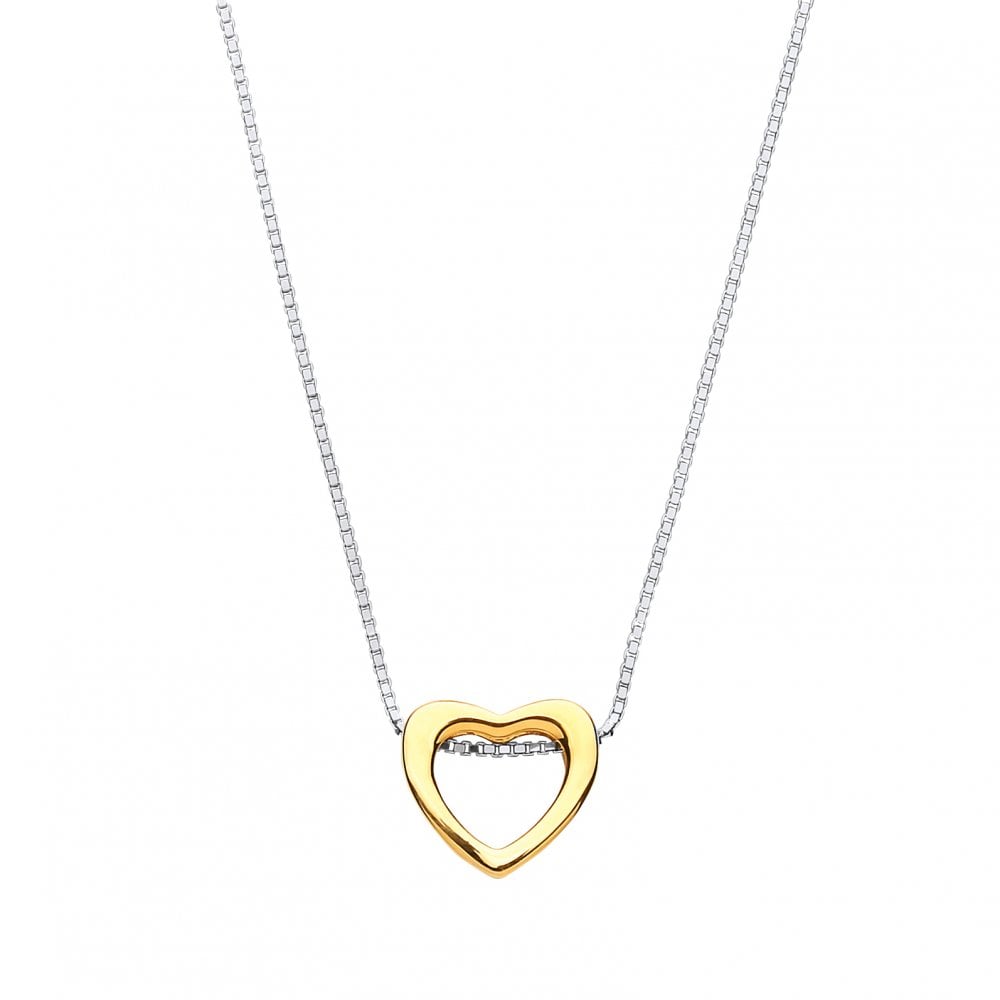 925 Sterling Silver Necklace With Gold Plated Polished Heart Pendant
