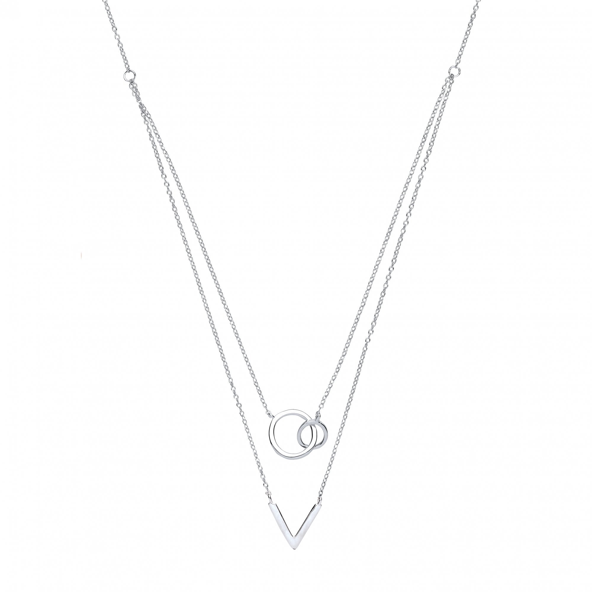 925 Sterling Silver Double Chain With Double Circle & Arrow Pendant