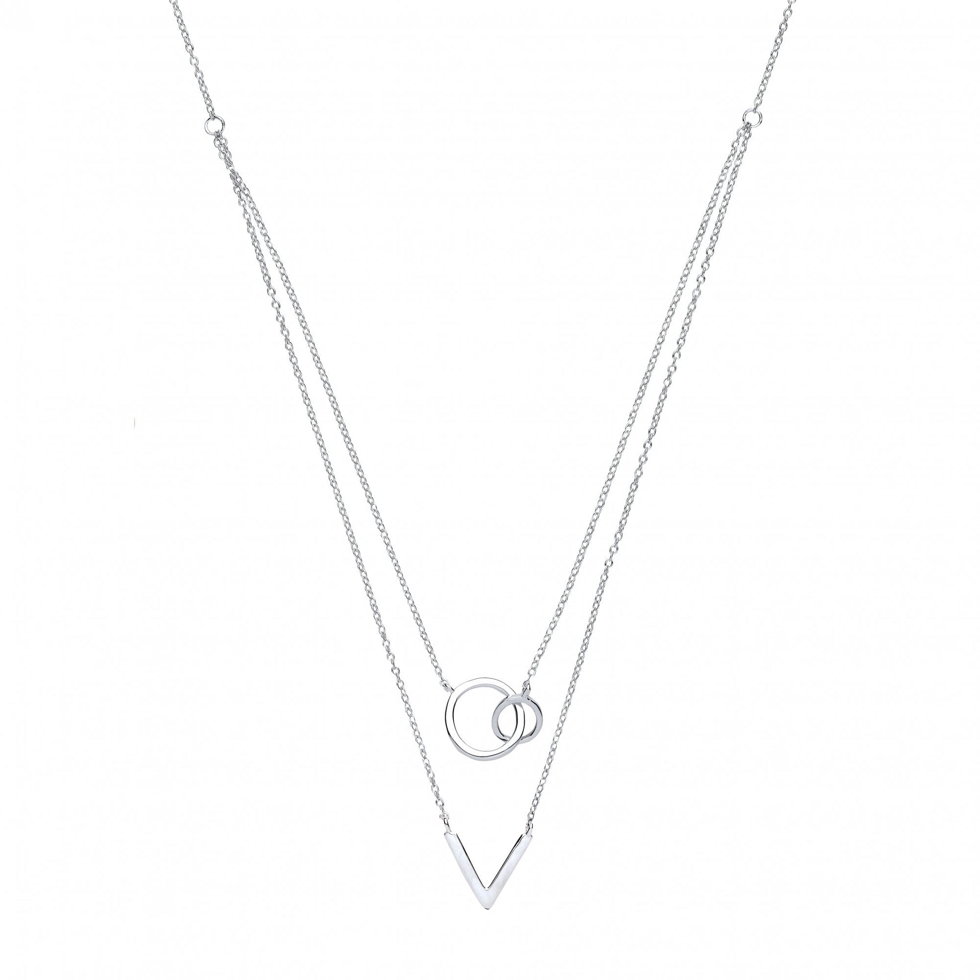 925 Sterling Silver Double Chain With Double Circle & Arrow Pendant