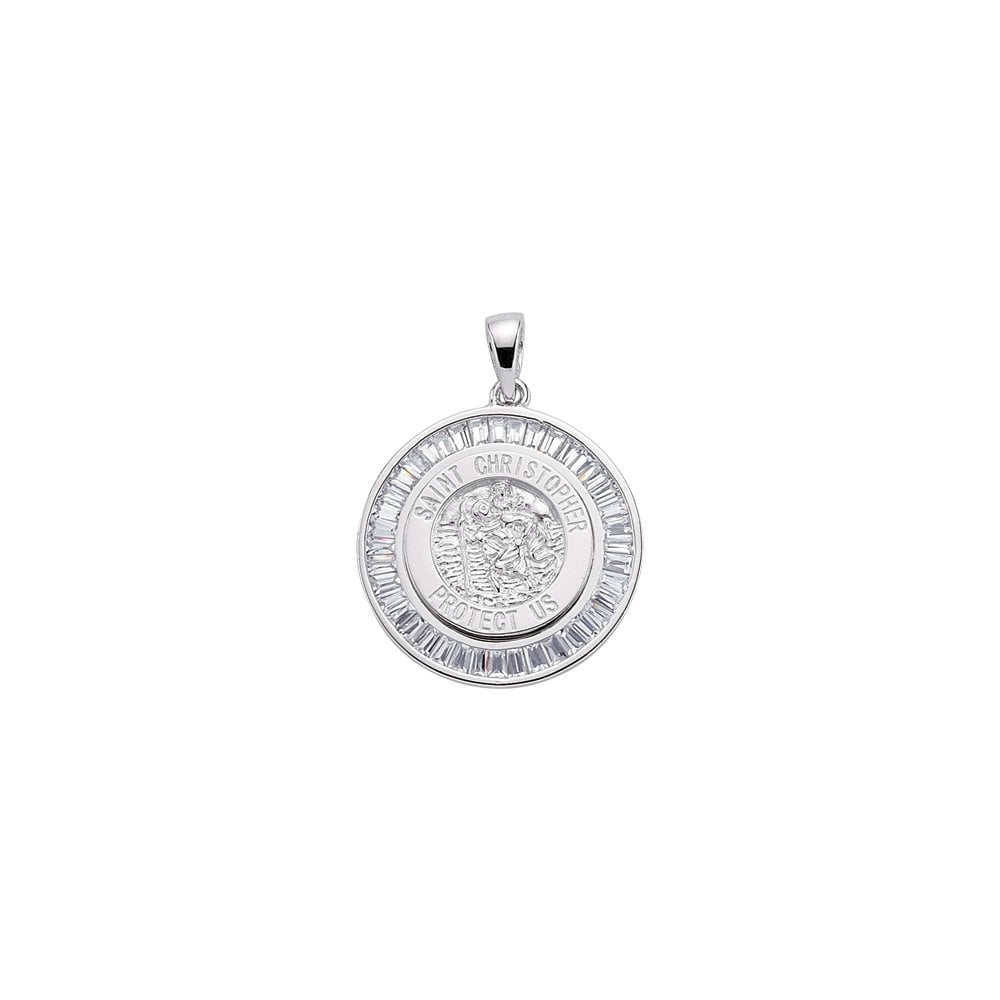 925 Sterling Silver Rhodium Plated St Christopher Pendant