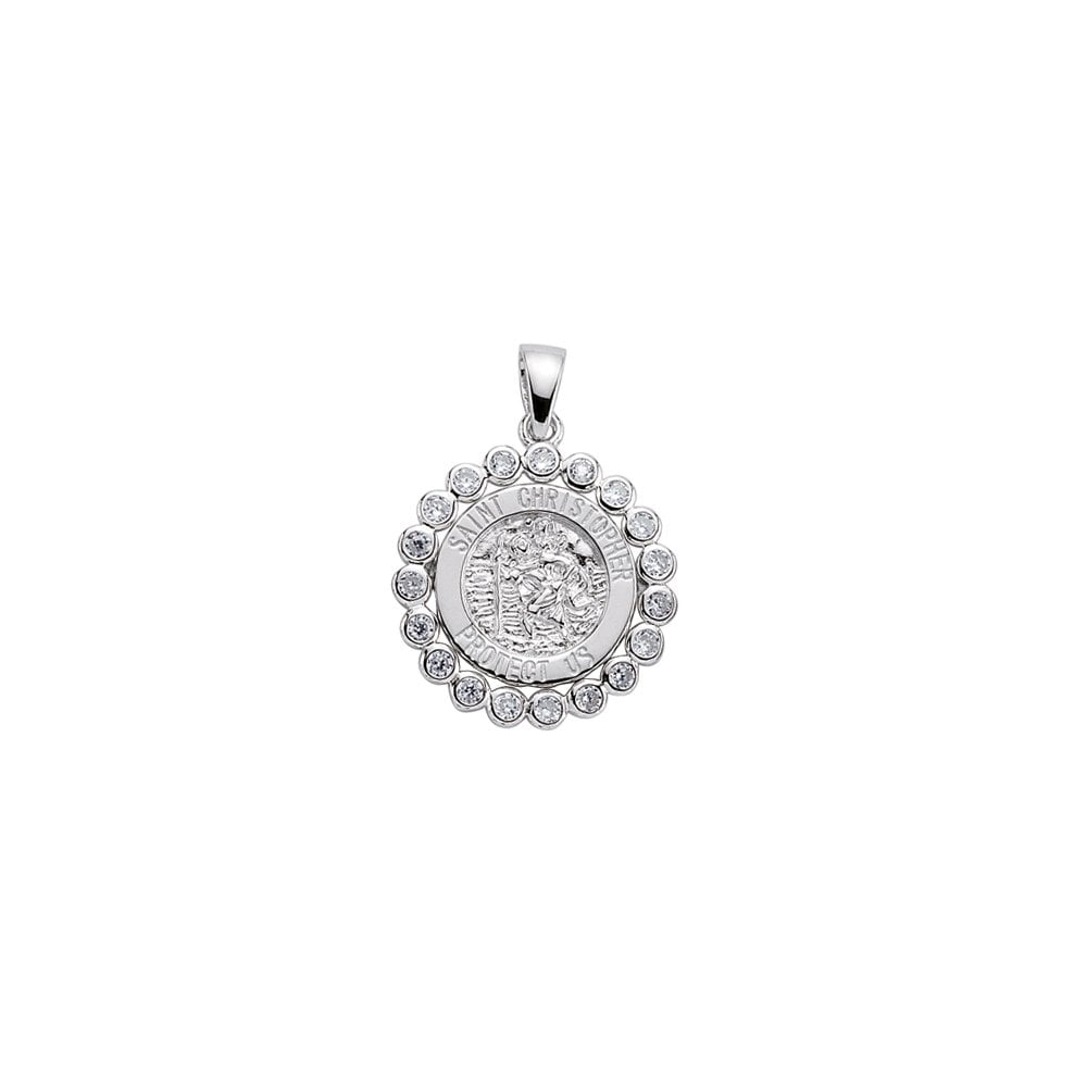 925 Sterling Silver Rhodium Plated St Christopher Pendant