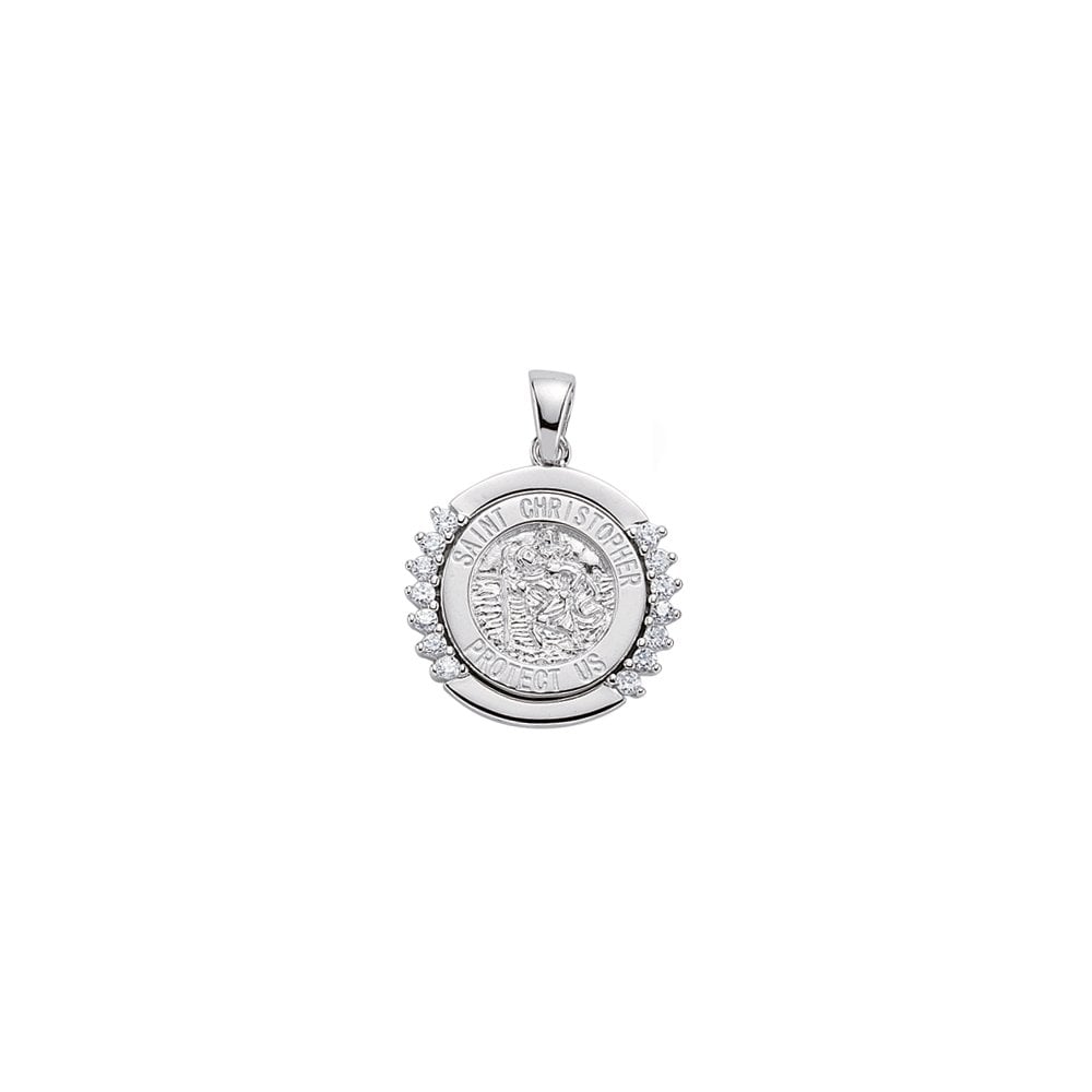 925 Sterling Silver Rhodium Plated St Christopher Pendant