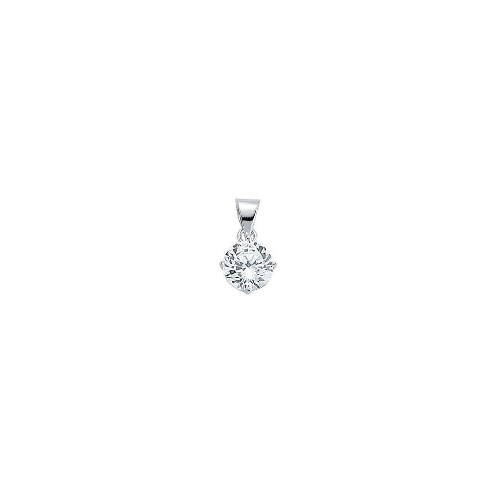 925 Sterling Silver Cubic Zirconia Single Stone Round Pendant