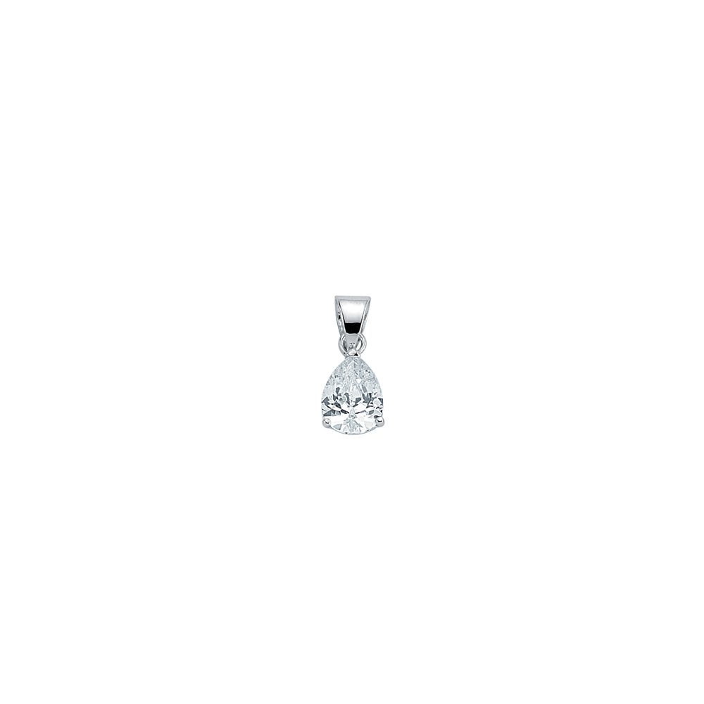 925 Sterling Silver Cubic Zirconia Single Stone Pear Shape Pendant
