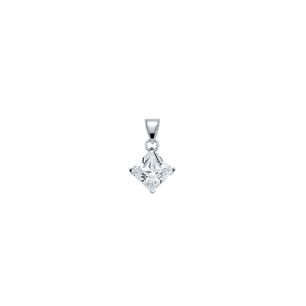 925 Sterling Silver CZ Single Stone Square Pendant