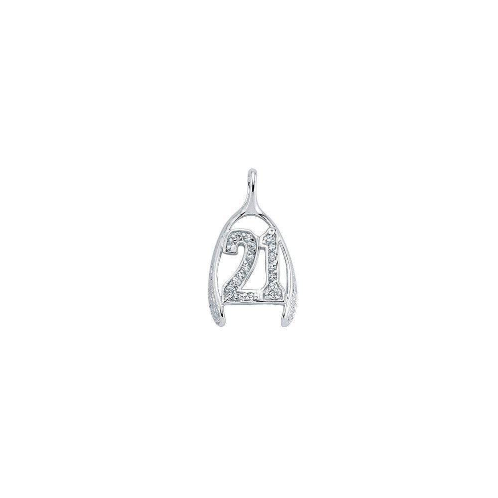 925 Sterling Silver CZ Horseshoe '21' Pendant