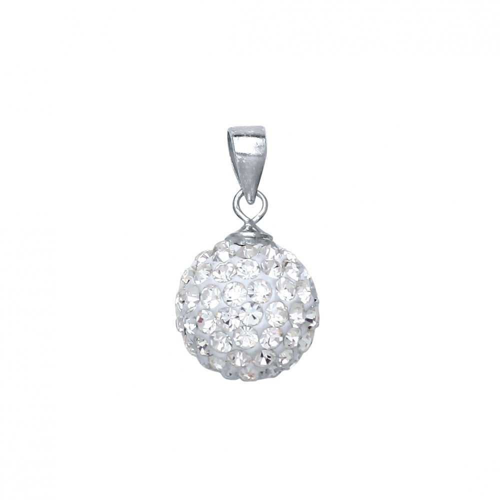 925 Sterling Silver White Crystal Dome Pendant - 12mm