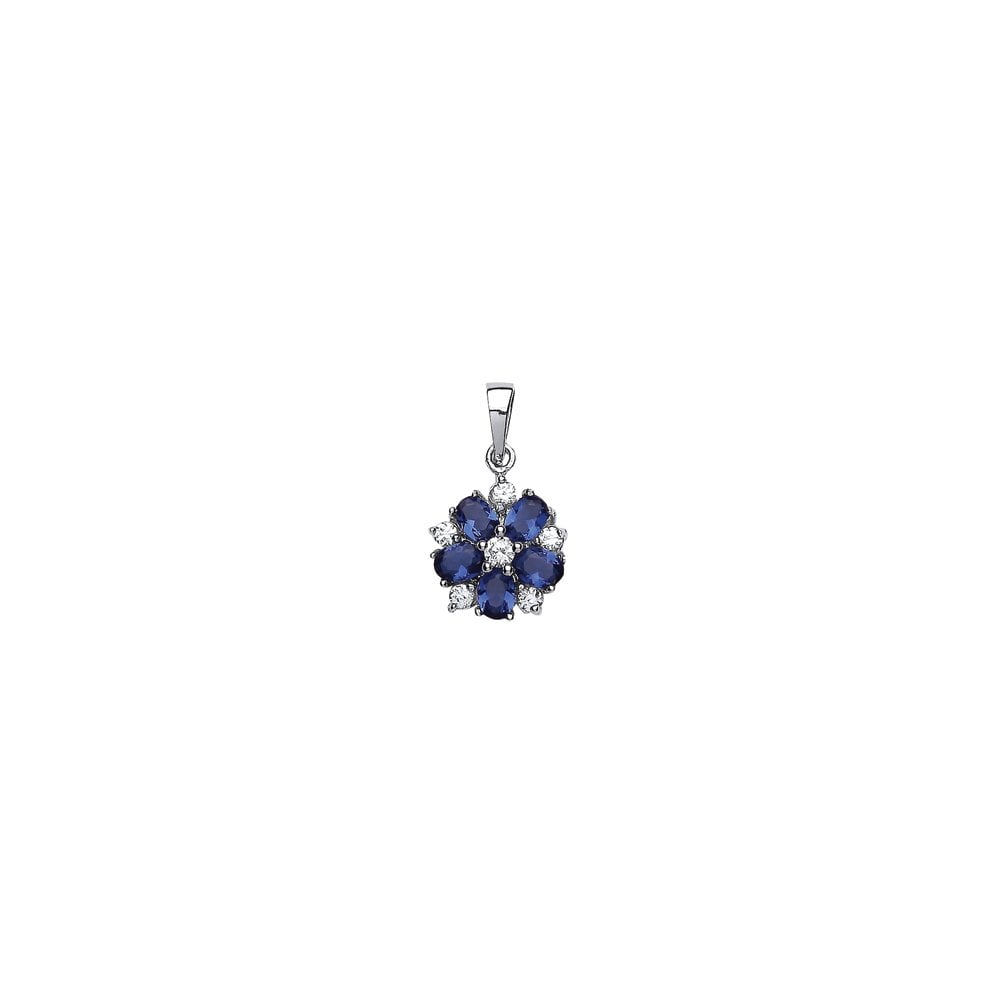 925 Sterling Silver Flower Pendant With Sapphire Cubic Zironia Stones
