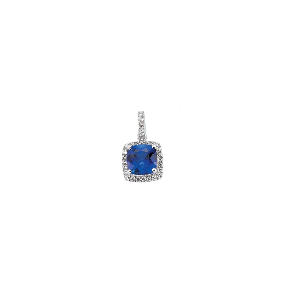 925 Sterling Silver Cubic Zirconia Sapphire Princess Cut Pendant