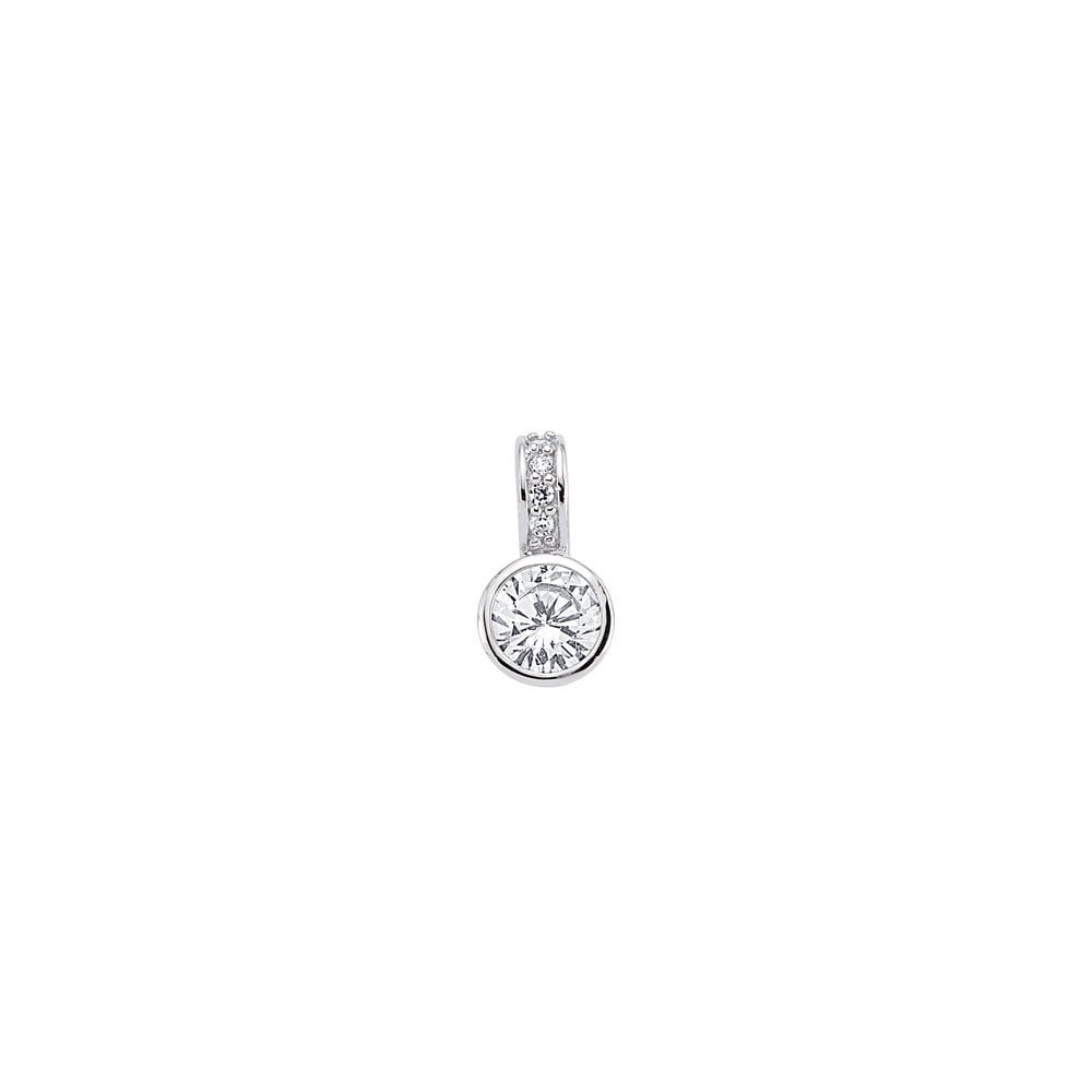 925 Sterling Silver Cubic Zirconia Round Rubover Pendant