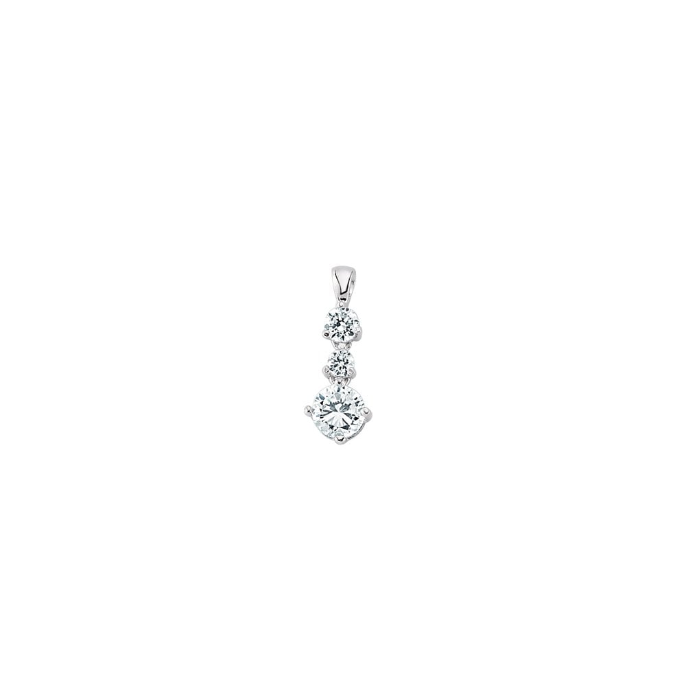 925 Sterling Silver CZ 3 Round Drop Claw Set Pendant