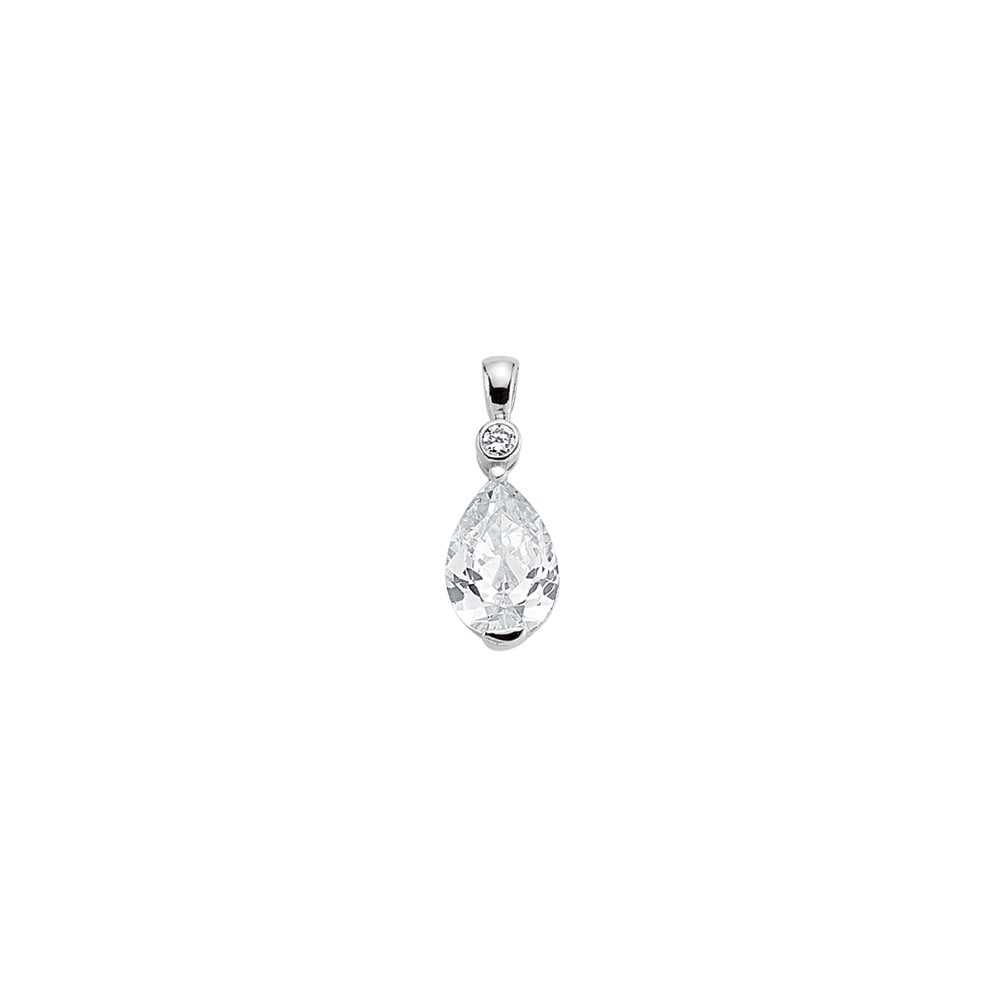 925 Sterling Silver CZ Pear Drop Clawset & Rubover Pendant