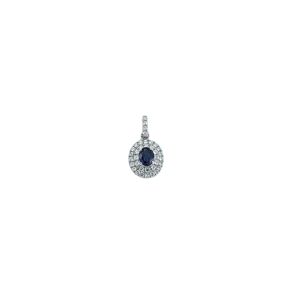 925 Sterling Silver Cubic Zirconia Sapphire and Micropavé Halo Pendant