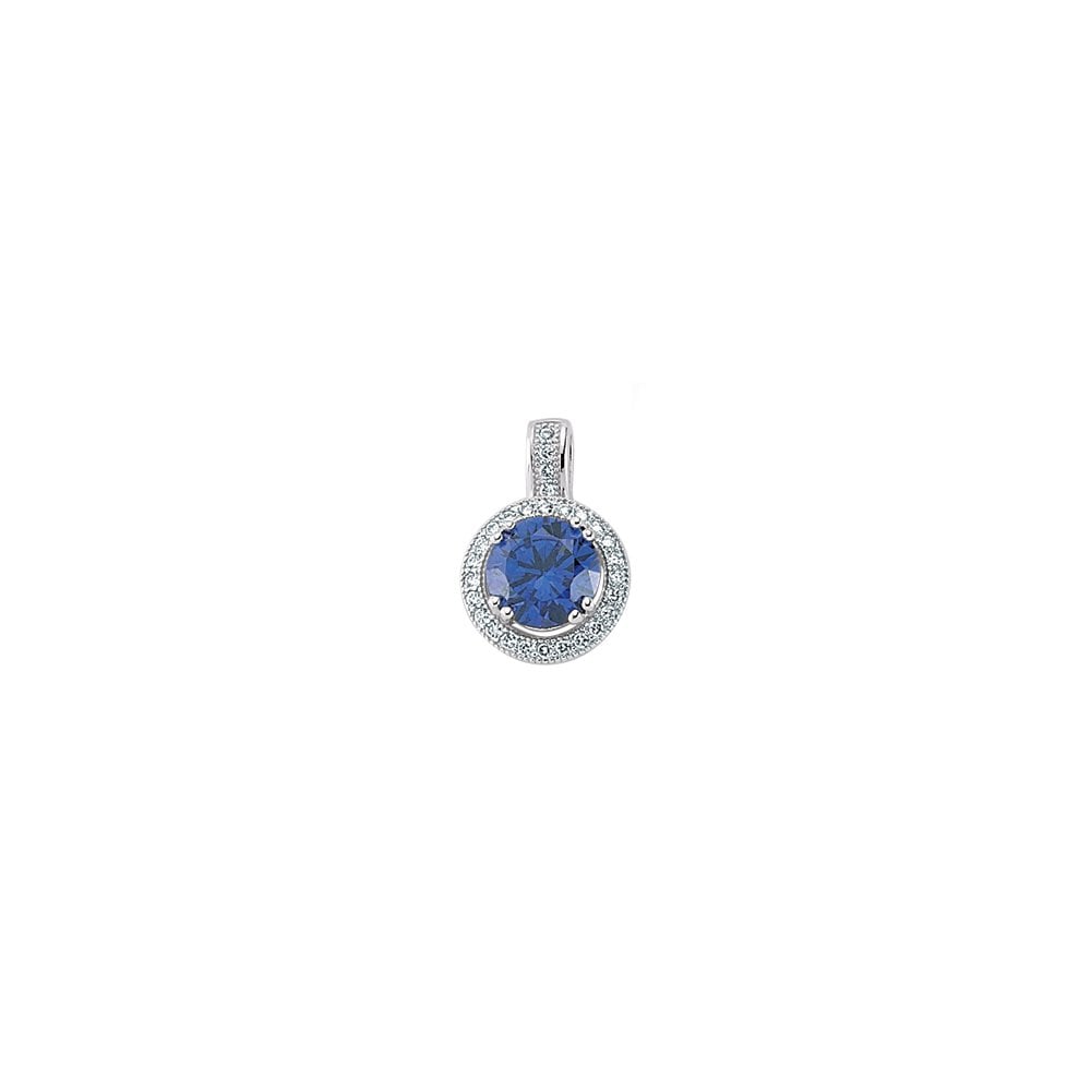925 Sterling Silver Cubic Zirconia Micro Pave Round Tanzanite Pendant