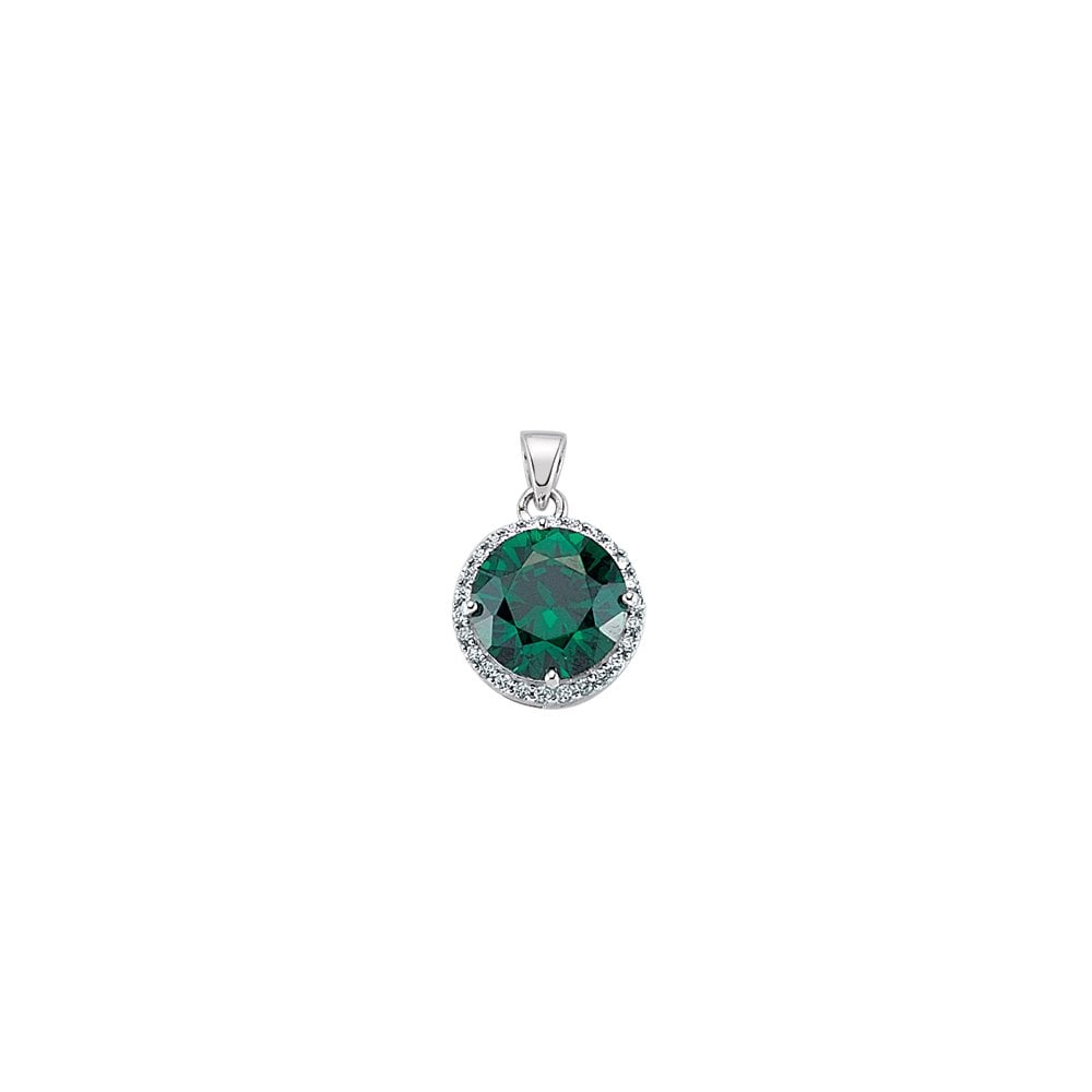 925 Sterling Silver CZ Round Emerald Pendant With Micropavé Surroundings