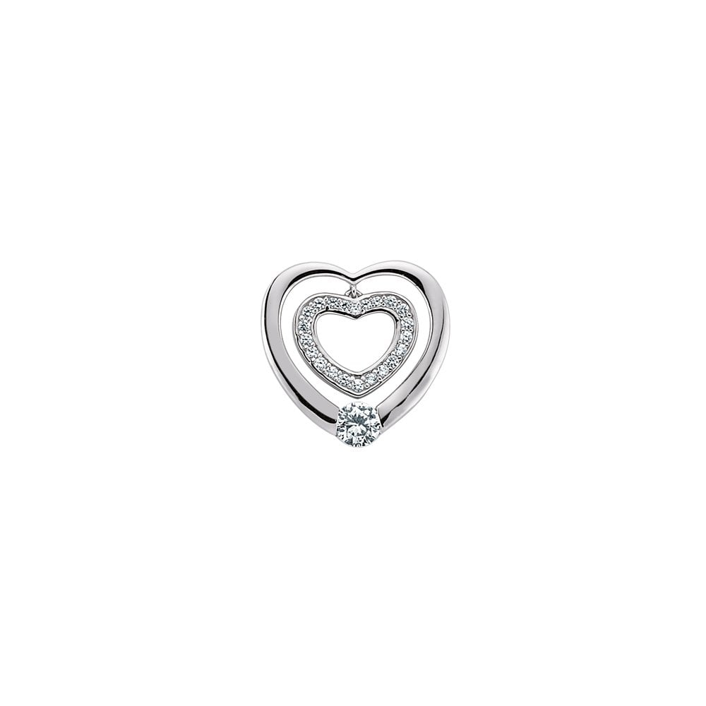 925 Sterling Silver Cubic Zirconia Double Love Open Heart Pendant