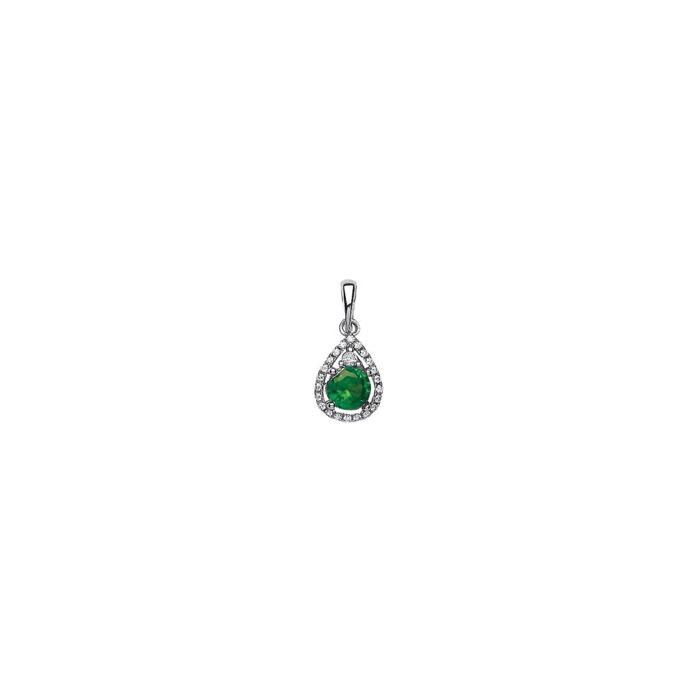 925 Sterling Silver CZ & Emerald Fancy Pear Drop Pendant