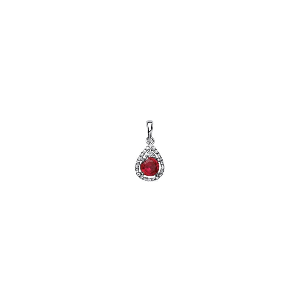 925 Sterling Silver CZ & Ruby Fancy Pear Drop Pendant