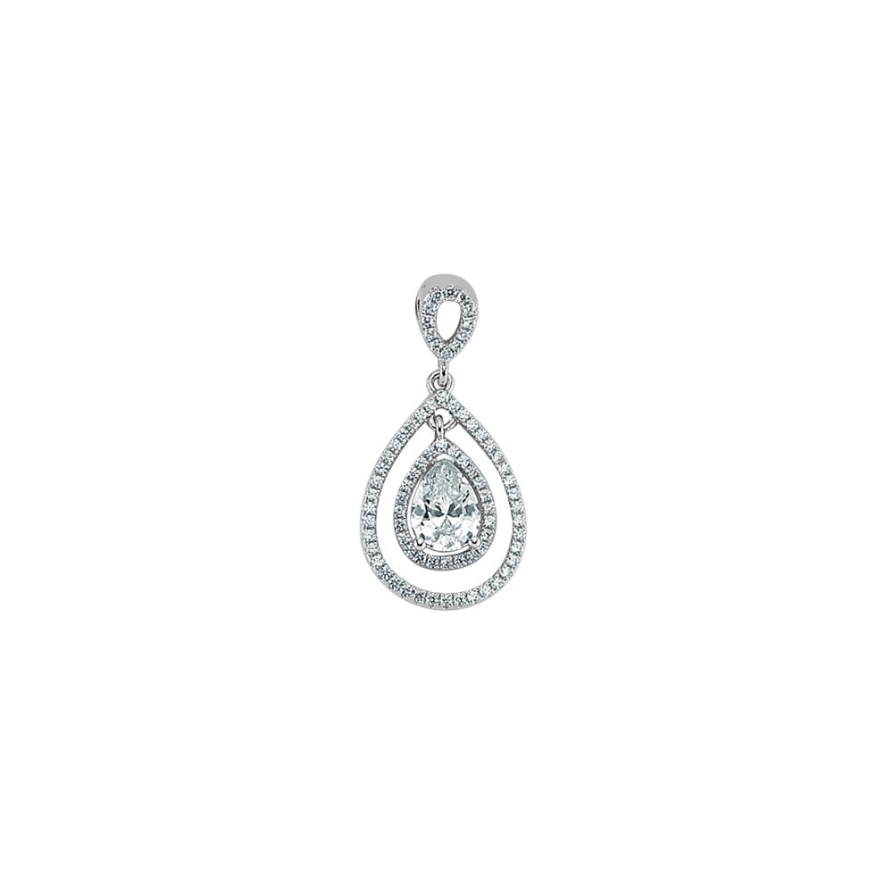 925 Sterling Silver Cubic Zirconia Pear Shape Double Halo Dangle Pendant