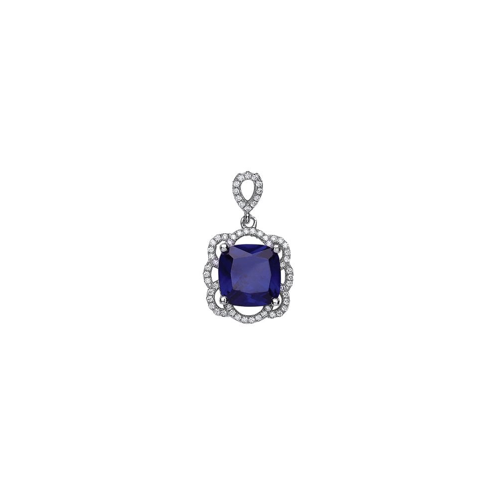 925 Sterling Silver CZ Ruby and Micropavé Cushion Cut Drop Pendant