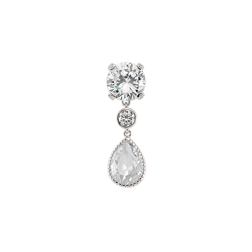 Silver Cubic Zirconia Pear & Round Drop Pendant