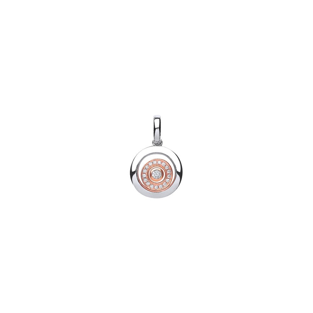 925 Sterling Silver & Rose Gold Glass Circle Pendant With Floating CZ
