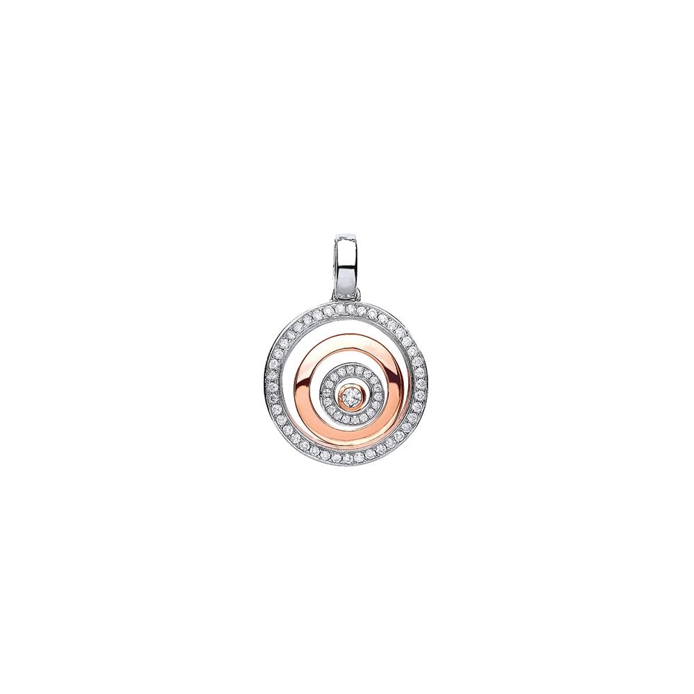 925 Sterling Silver & Rose Gold CZ Glass Circle Pendant With Floating CZ