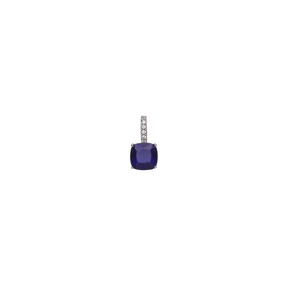 925 Sterling Silver CZ & Sapphire Square Drop Fancy Pendant