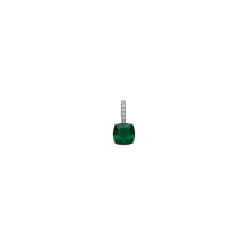 925 Sterling Silver CZ & Emerald Square Drop Fancy Pendant
