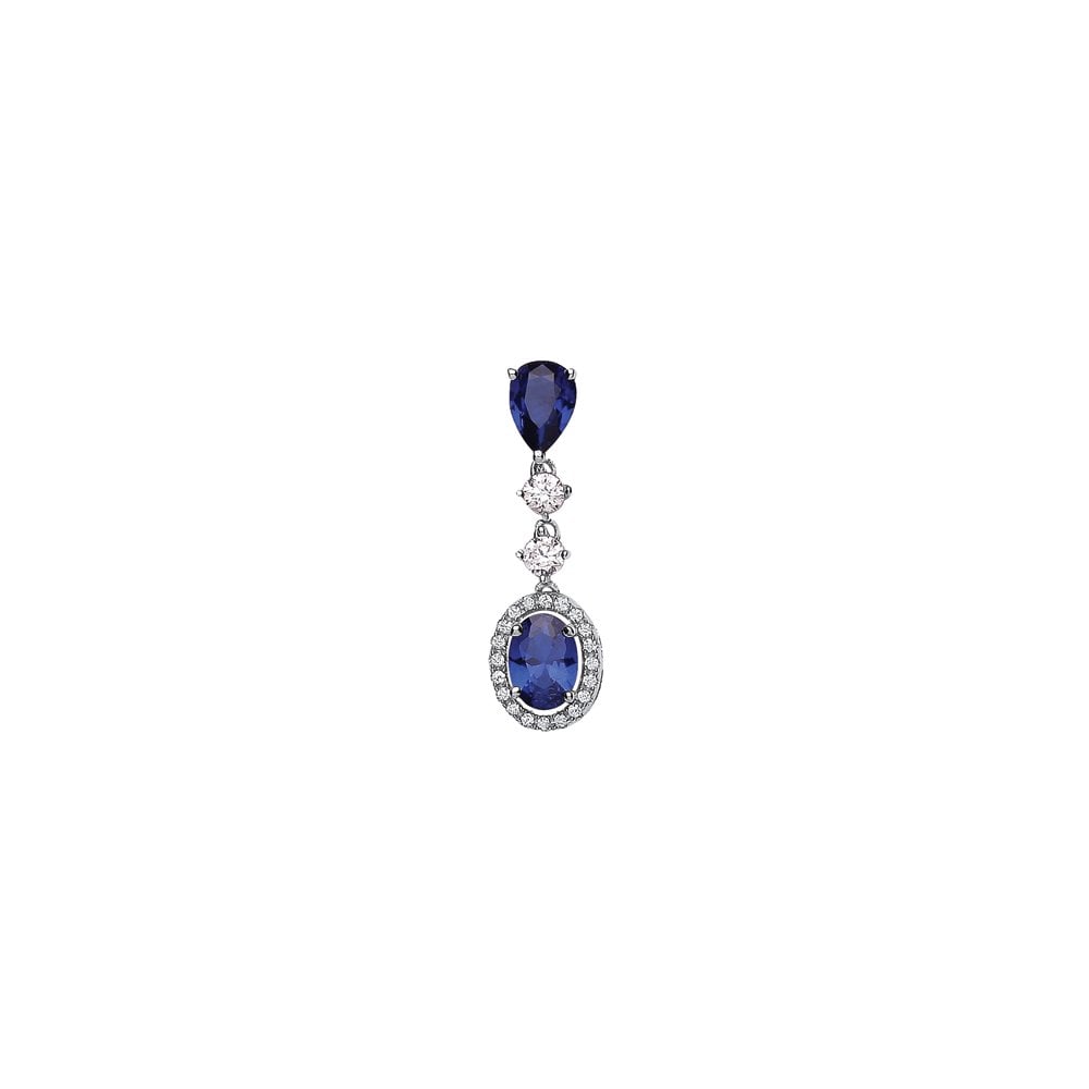 925 Sterling Silver CZ & Sapphire Fancy Drop Pendant