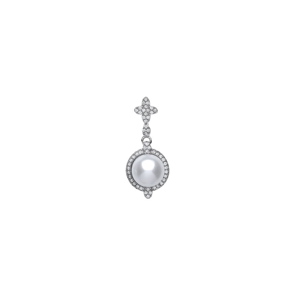 925 Sterling Silver CZ & Pearl Fancy Drop Pendant