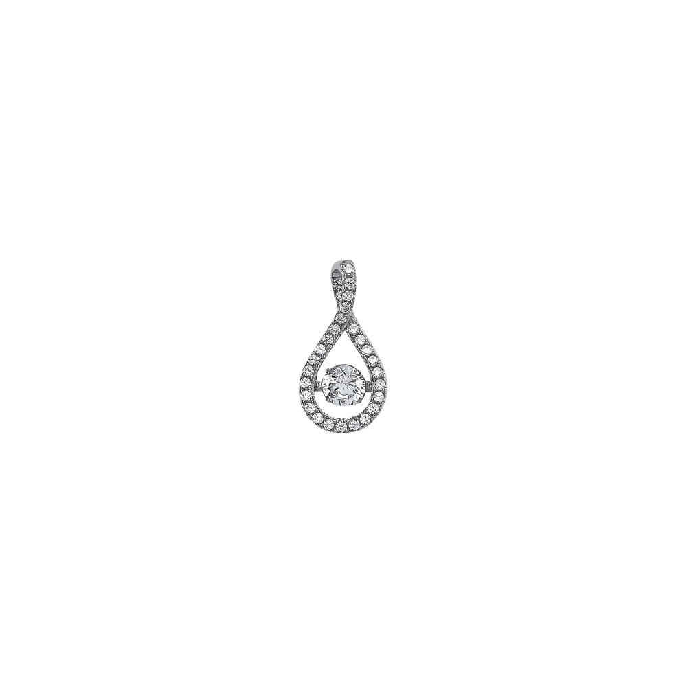 925 Sterling Silver CZ Floating Solitaire Stone Tear Drop Pendant