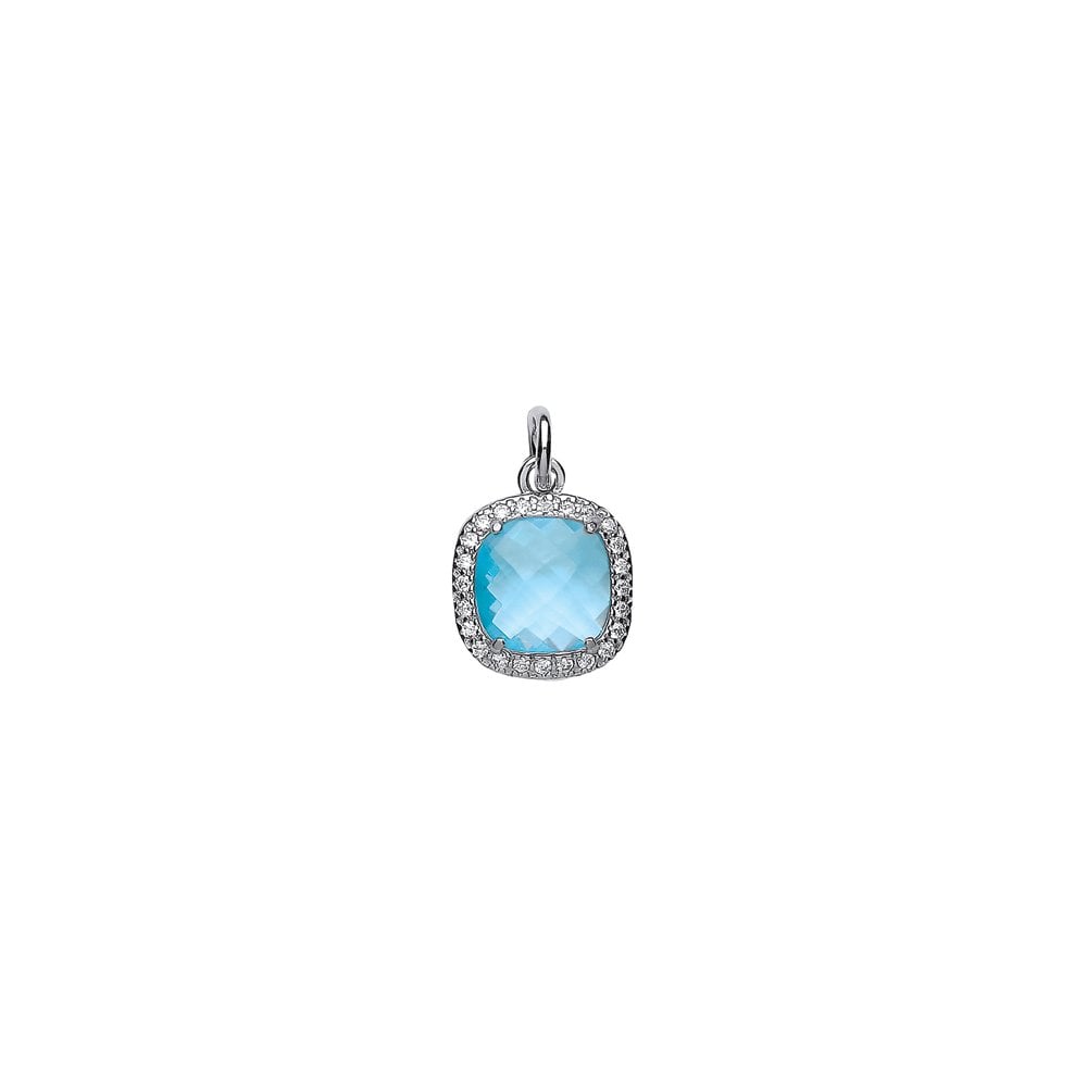Silver CZ & Aqua Square Cushion Pendant