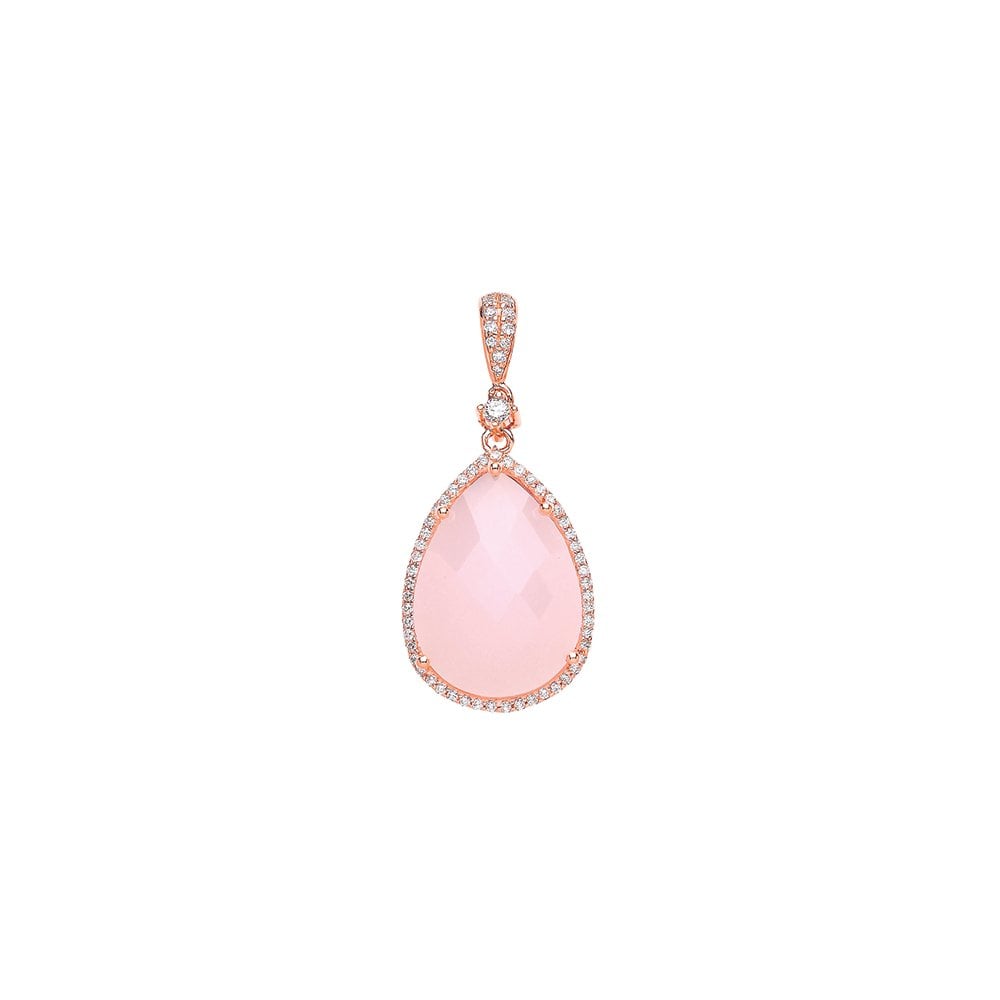 Rose Gold Plated Tear Drop Pendant With Pink Quartz Stone