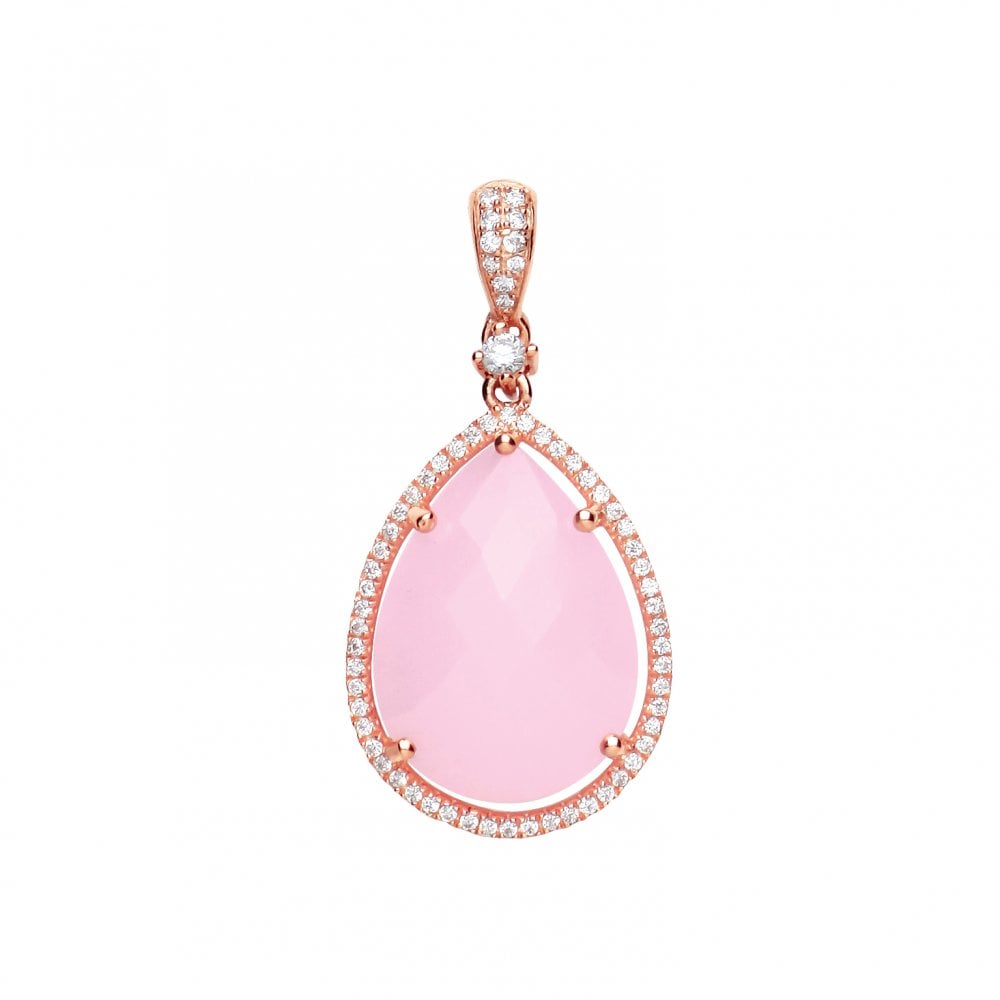 Rose Gold Plated Tear Drop Pendant With Pink Quartz Stone