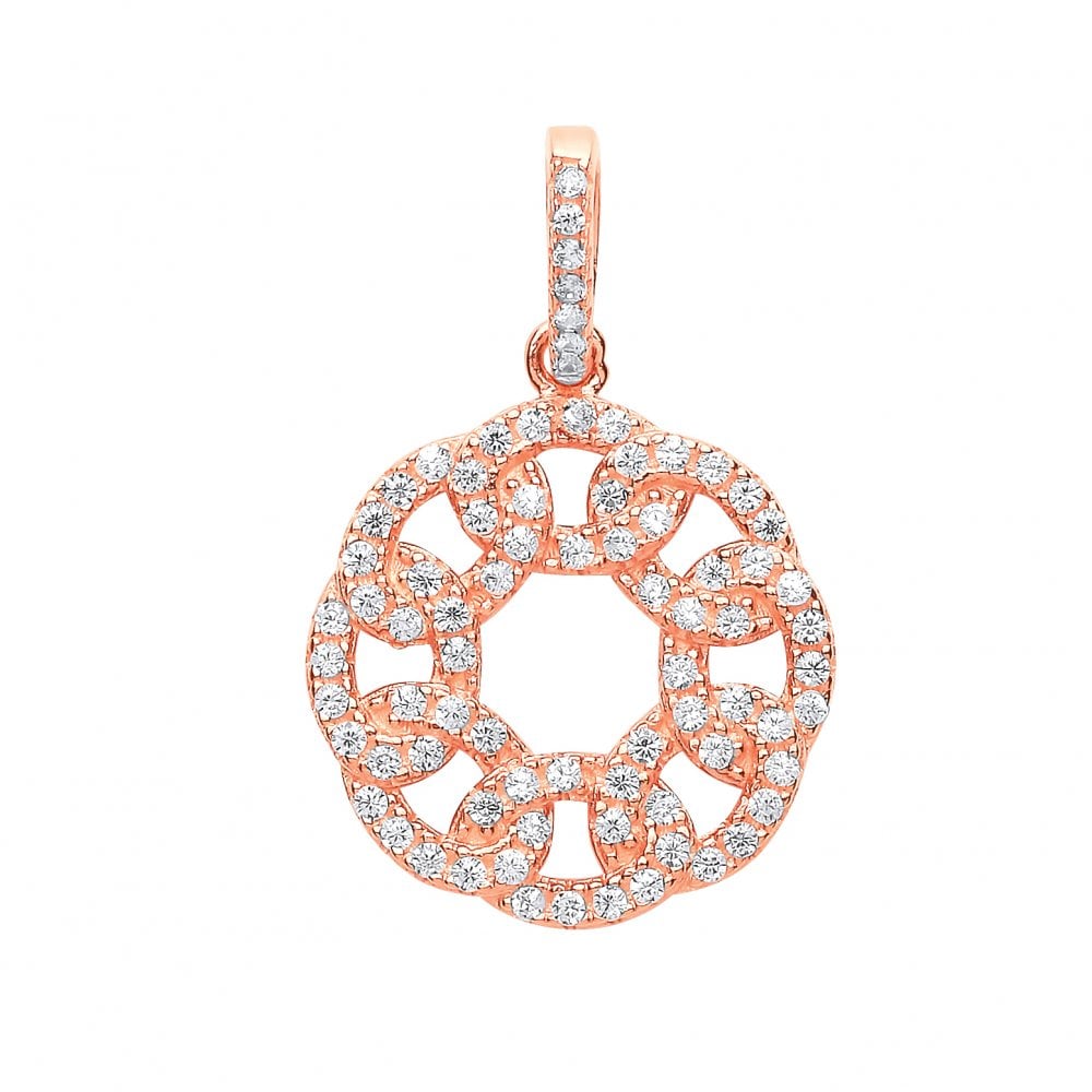 Rose Gold Plated CZ Round Plaited Pendant