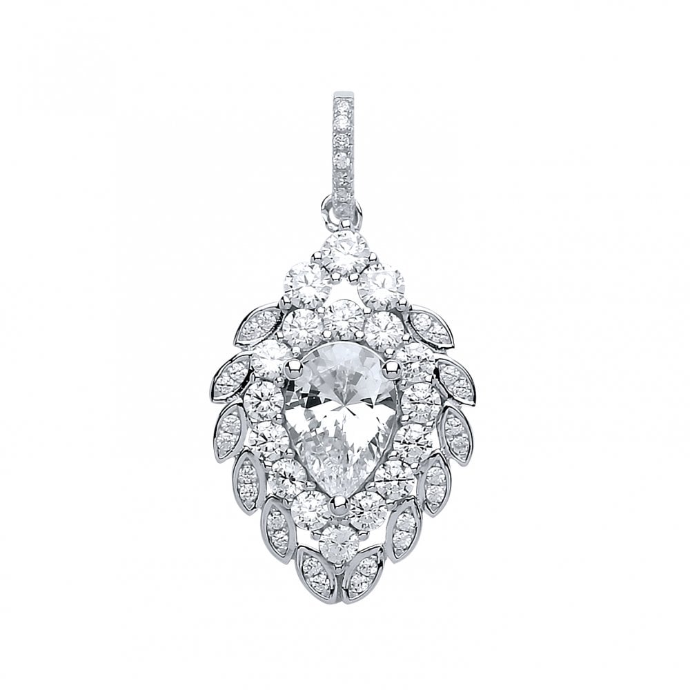 925 Sterling Silver CZ Cluster Fancy Drop Pendant