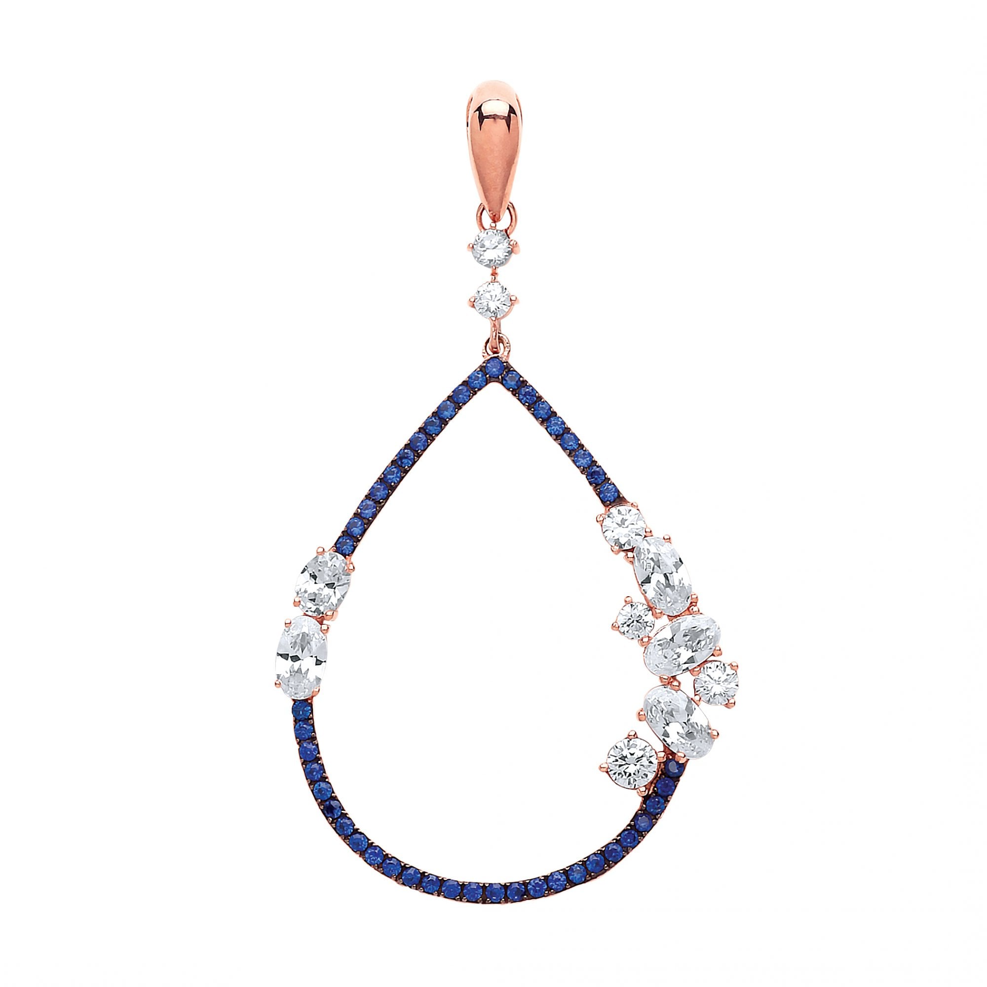 Rose Gold Plated CZ & Sapphire Tear Drop Fancy Pendant