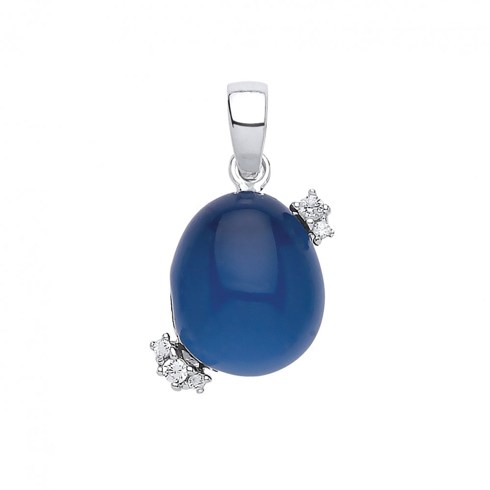 925 Sterling Silver CZ & Sapphire Fancy Pendant