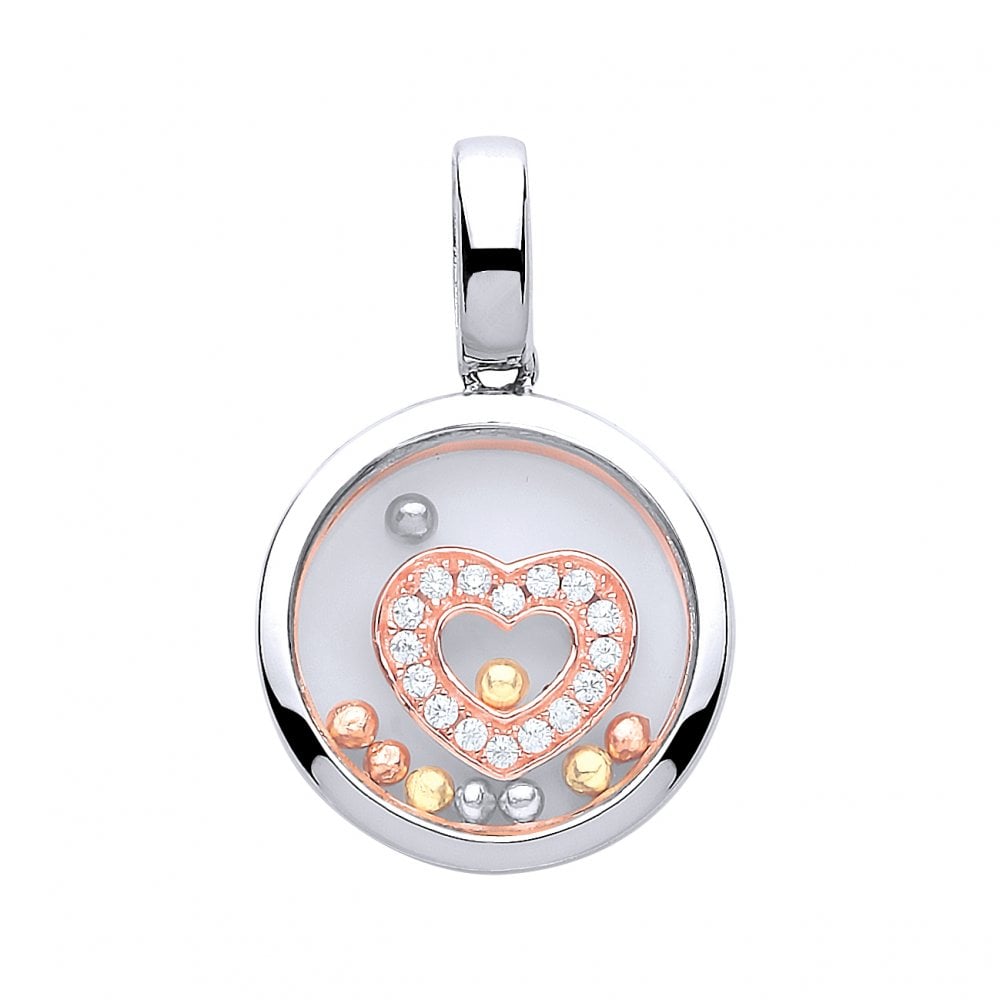 925 Sterling Silver & Rose Gold Sapphire Glass CZ Heart Pendant