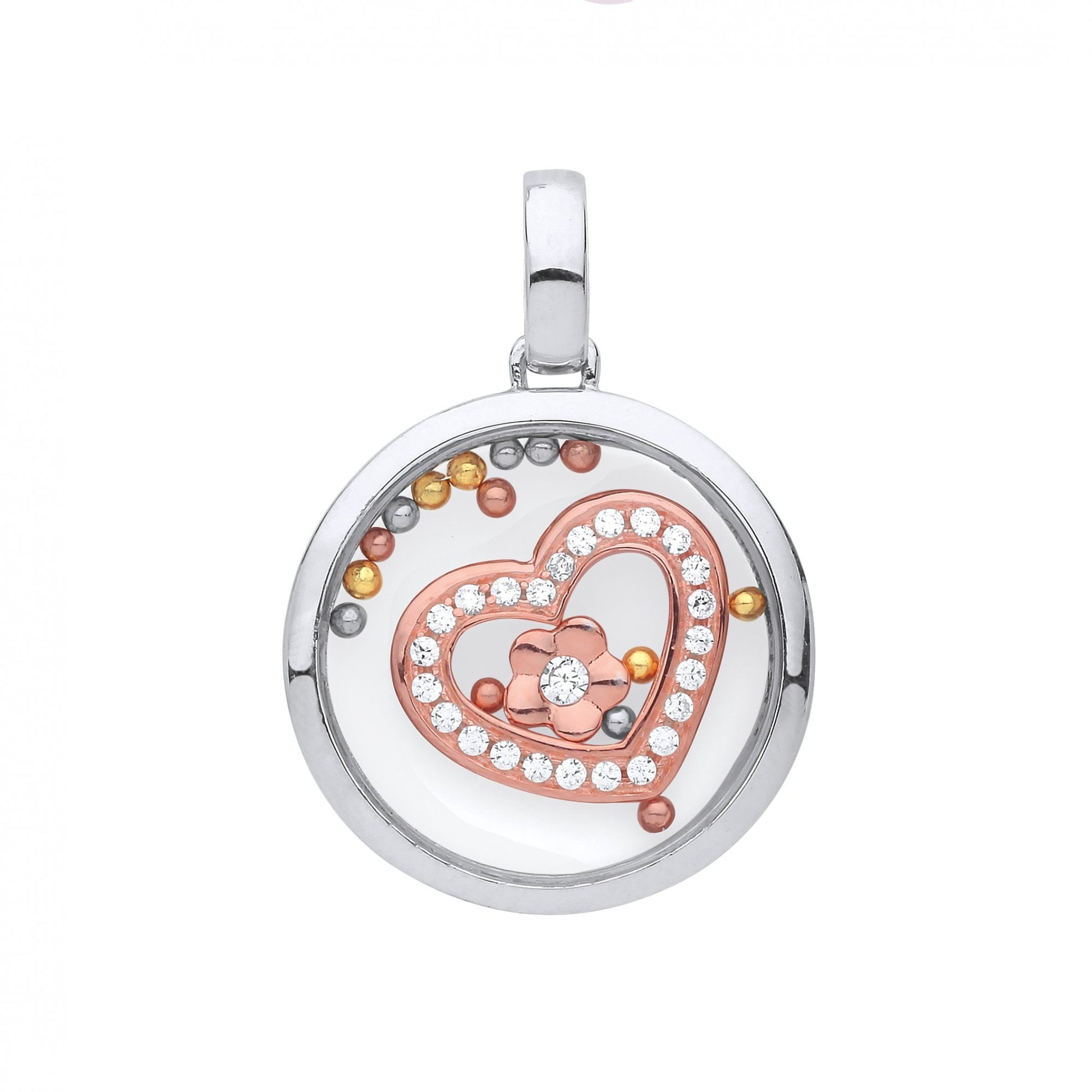 925 Sterling Silver & Rose Gold Sapphire Glass CZ Heart Pendant