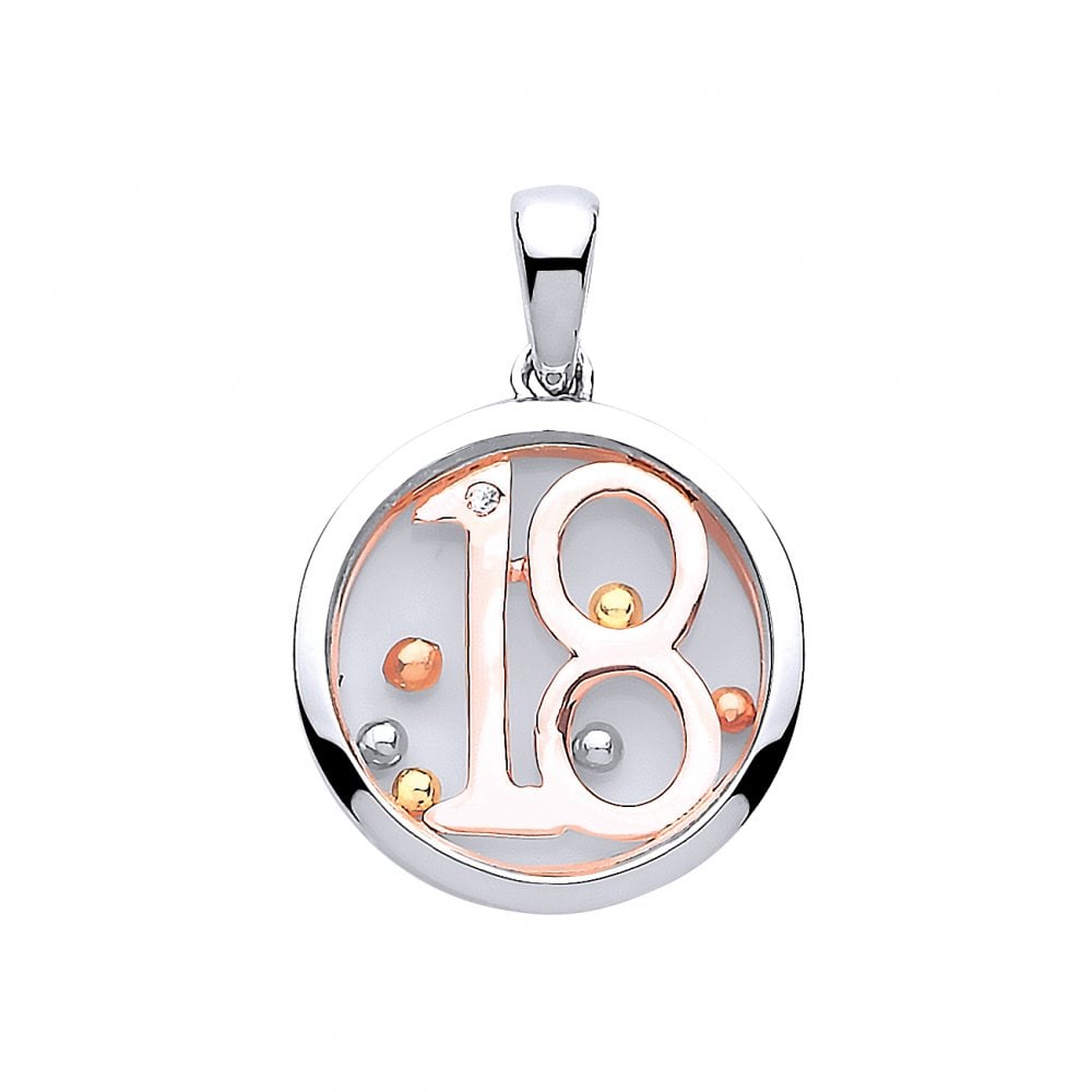 925 Sterling Silver & Rose Gold Sapphire Glass '18' Pendant