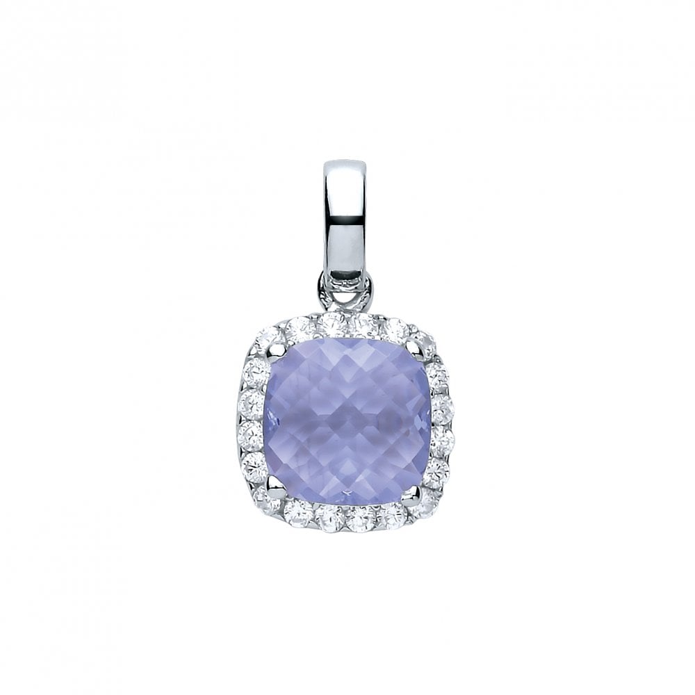 925 Sterling Silver CZ & Aquamarine Cushion Cut Fancy Pendant