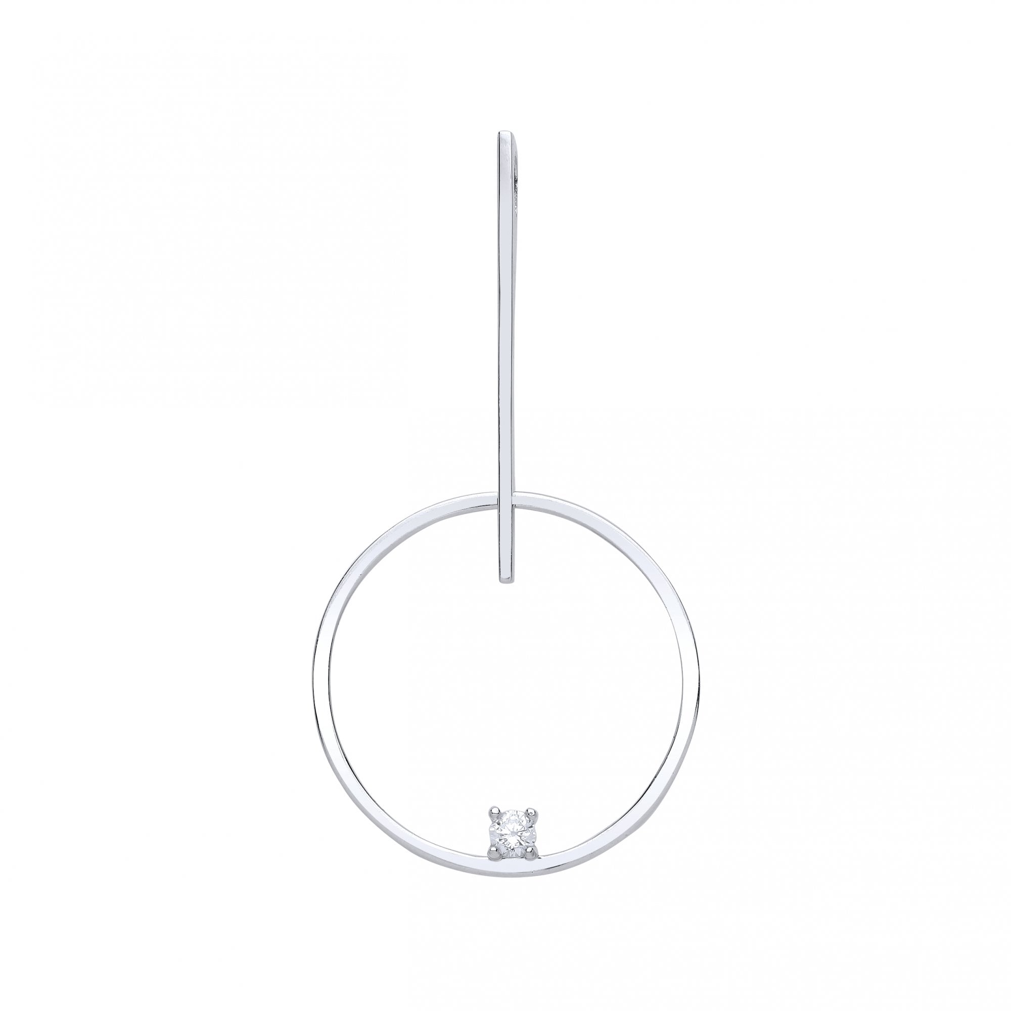 925 Sterling Silver Fancy Round & Line Detail Pendant With Single Stone