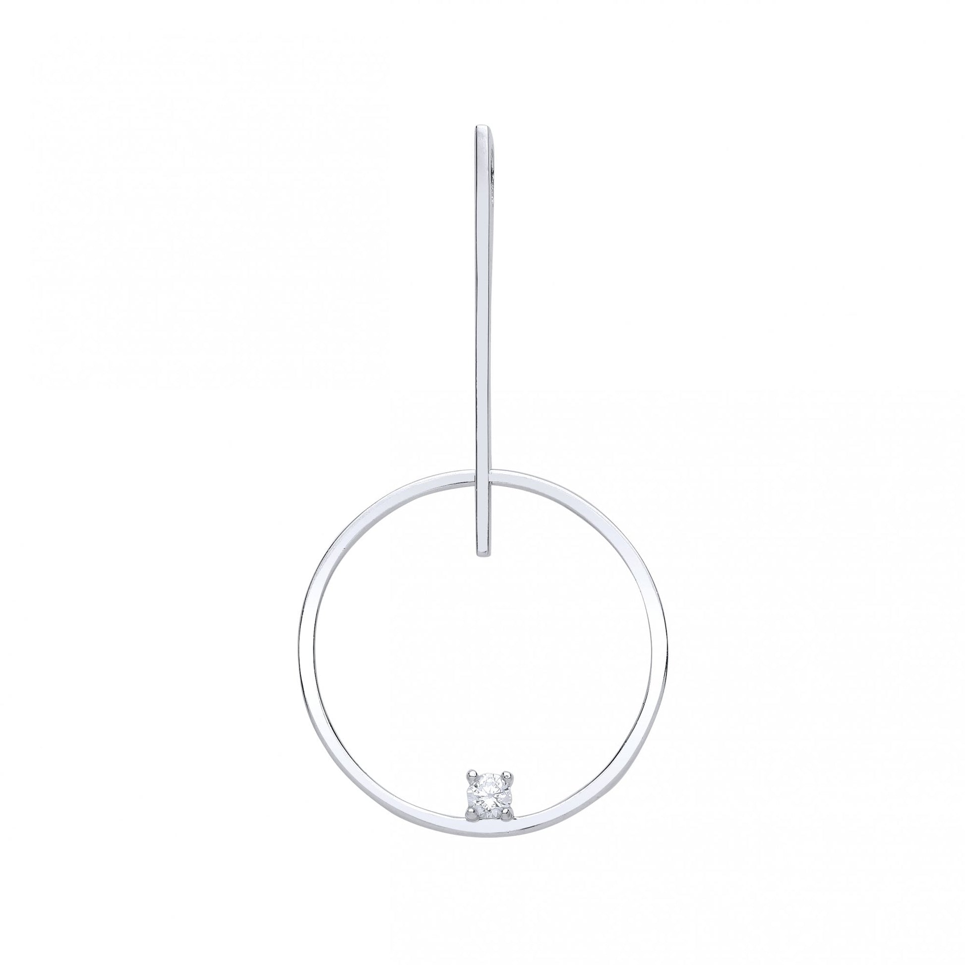 925 Sterling Silver Fancy Round & Line Detail Pendant With Single Stone