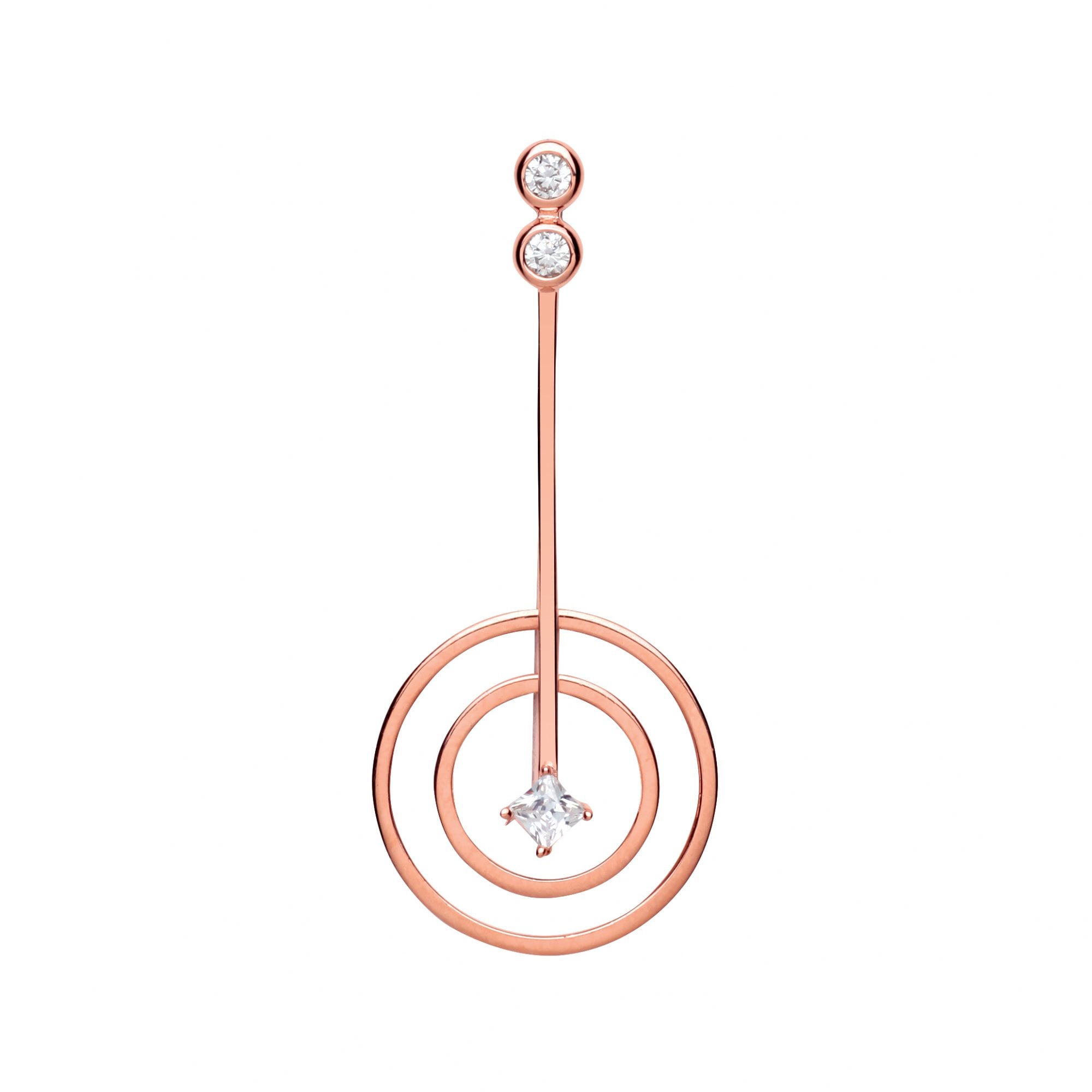 Rose Gold Plated CZ Fancy Line & Double Circle Pendant