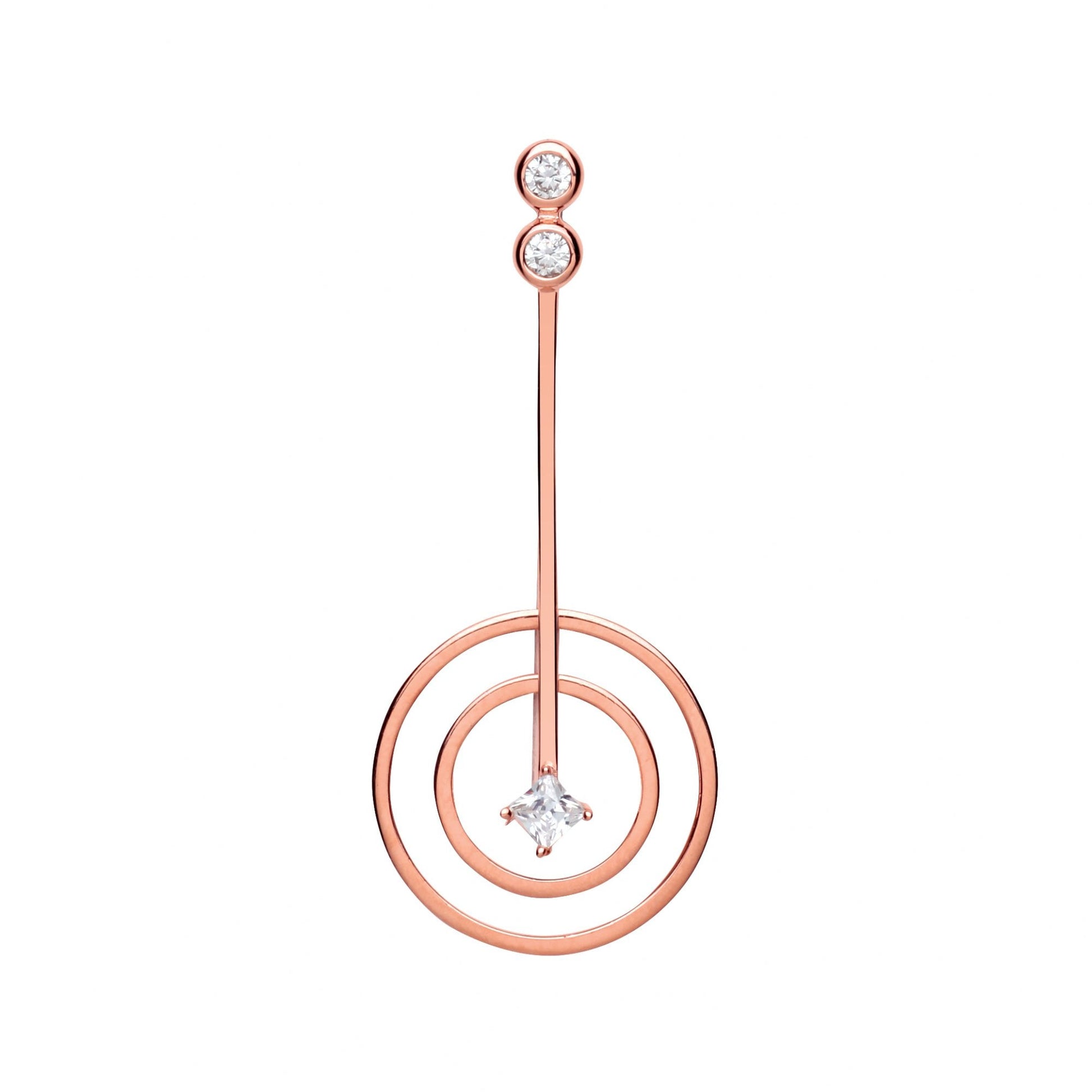 Rose Gold Plated CZ Fancy Line & Double Circle Pendant